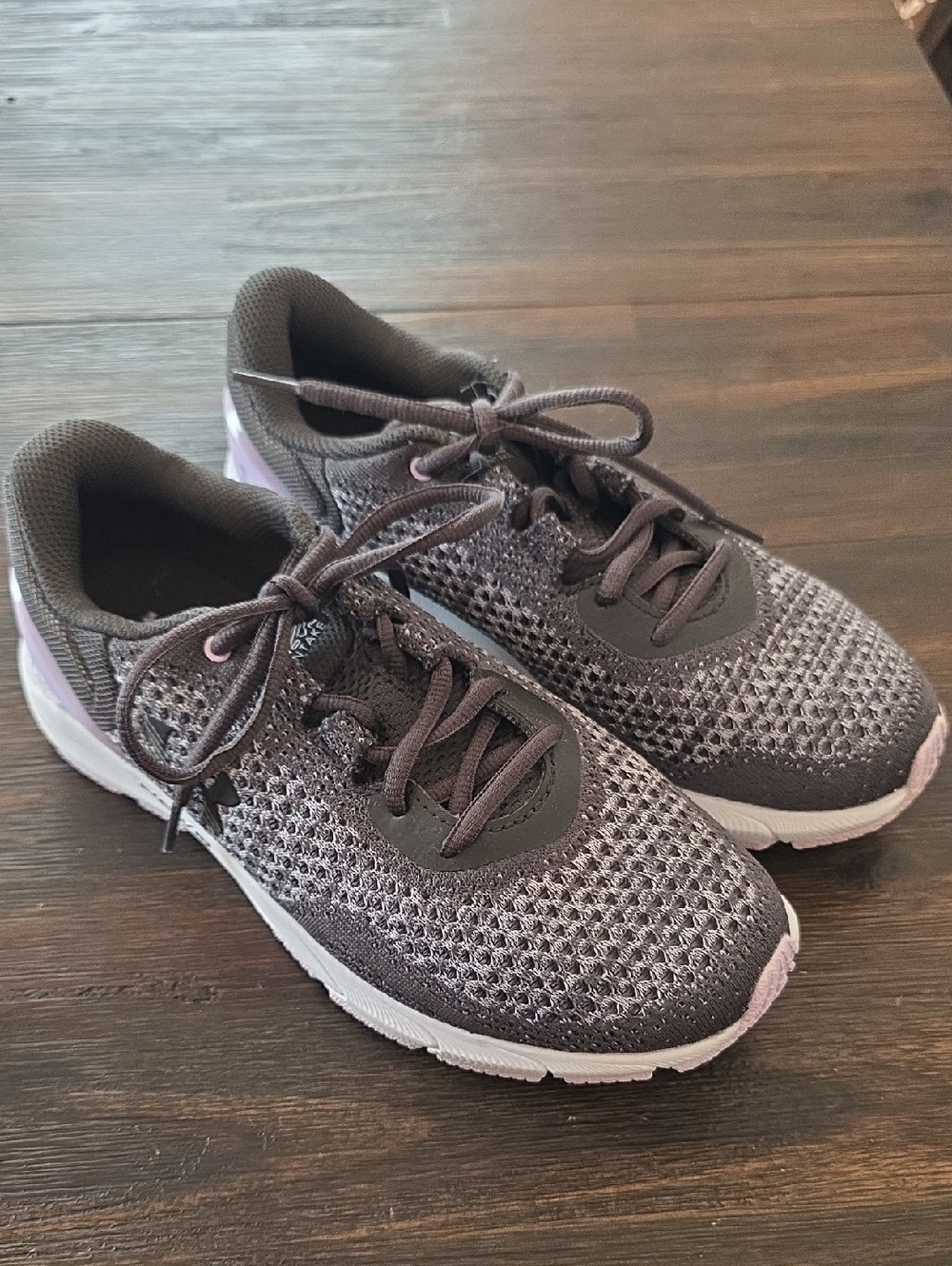 NEW- Under Armour Shoes-Gray Knit Athletic Sneakers with Purple Accent